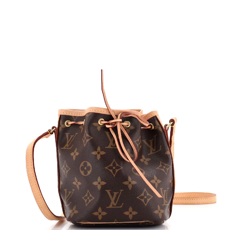 Women's Shoulder Bag with Fringe Details in Brown for a Bohemian StyleNoe Handbag Monogram Canvas Nano Women's Shoulder Bag with Fringe Details in Brown for a Bohemian StyleNoe Handbag Monogram Canvas Nano