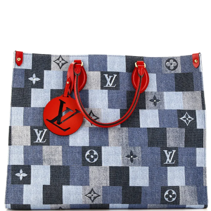 Large Capacity Genuine Leather Women's Tote Bag in Black for Work and CommutingOnTheGo Tote Damier and Monogram Patchwork Denim GM