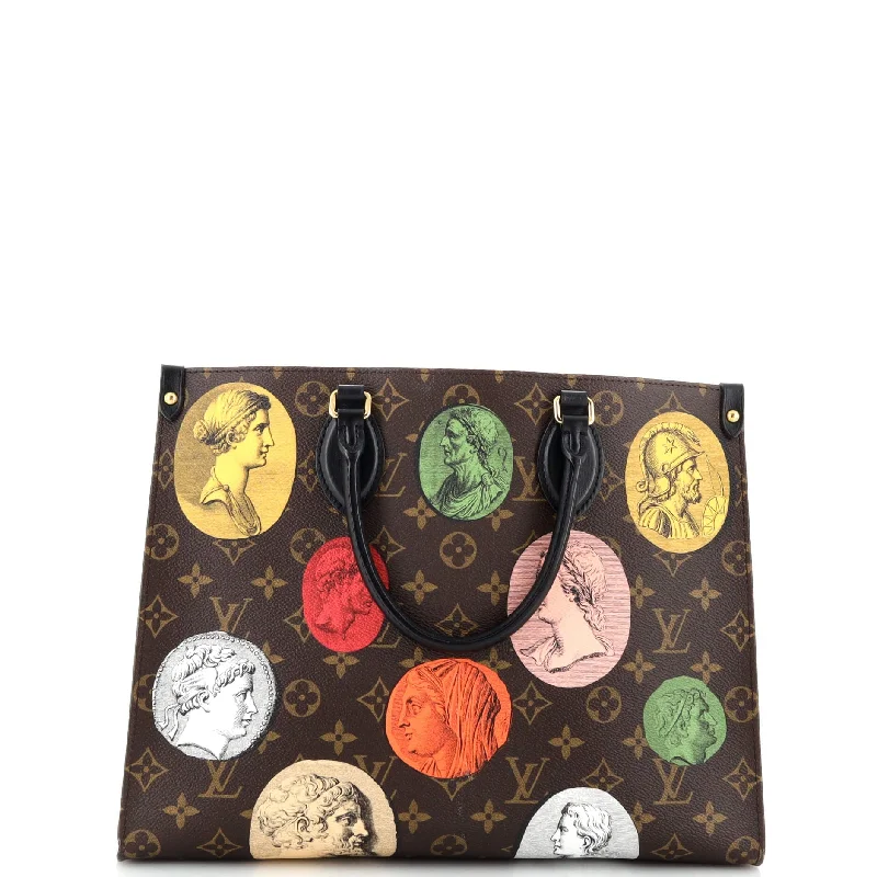Waterproof Tote Bag in Yellow for Outdoor Activities in Wet WeatherOnTheGo Tote Limited Edition Fornasetti Cameo Monogram Canvas MM Waterproof Tote Bag in Yellow for Outdoor Activities in Wet WeatherOnTheGo Tote Limited Edition Fornasetti Cameo Monogram Canvas MM