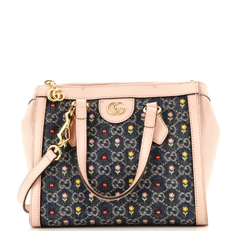 Small Vegan Leather Tote Bag in Blush Pink with Gold - Tone Hardware for a Feminine and Stylish AccessoryOphidia Top Handle Tote Printed GG Denim Small