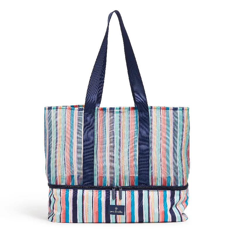 Oversized Jute Tote Bag in Natural Color with Rope Handles for a Beach VacationOutlet Mesh Dual Compartment Tote
