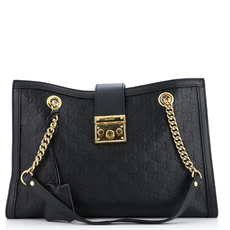 Women's Tote Bag with Inner Compartments in Gray for Organizing Everyday EssentialsPadlock Chain Tote Guccissima Leather Medium Women's Tote Bag with Inner Compartments in Gray for Organizing Everyday EssentialsPadlock Chain Tote Guccissima Leather Medium