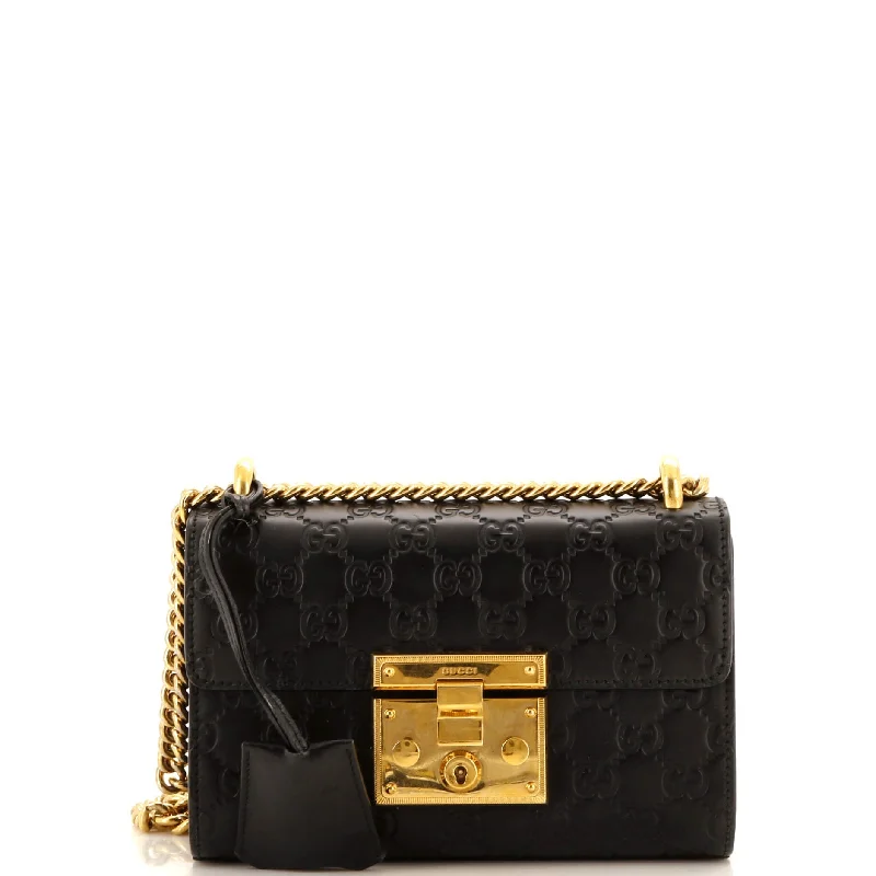 Women's Shoulder Bag with Faux Fur Strap in White for Winter StylePadlock Shoulder Bag Guccissima Leather Small