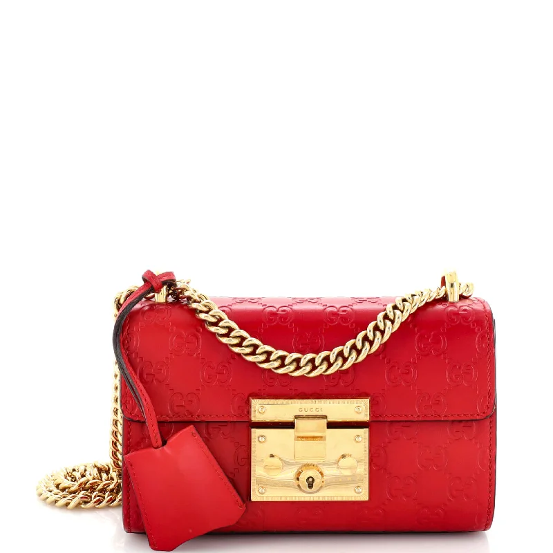Women's Shoulder Bag with Zippered Pockets in Orange for SafetyPadlock Shoulder Bag Guccissima Leather Small