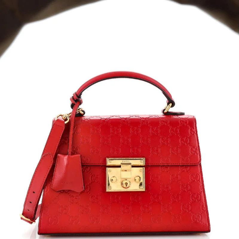 Women's Shoulder Bag with Zippered Pockets in Orange for SafetyPadlock Top Handle Bag Guccissima Leather Small