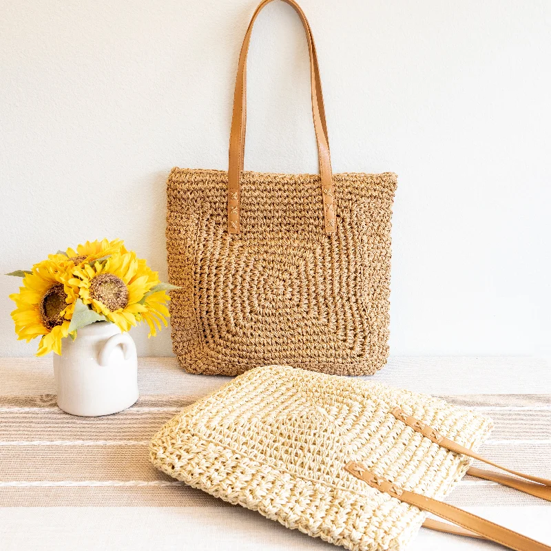Waterproof Tote Bag in Yellow for Outdoor Activities in Wet WeatherElena Handbags Patterned Straw Woven Tote Bag