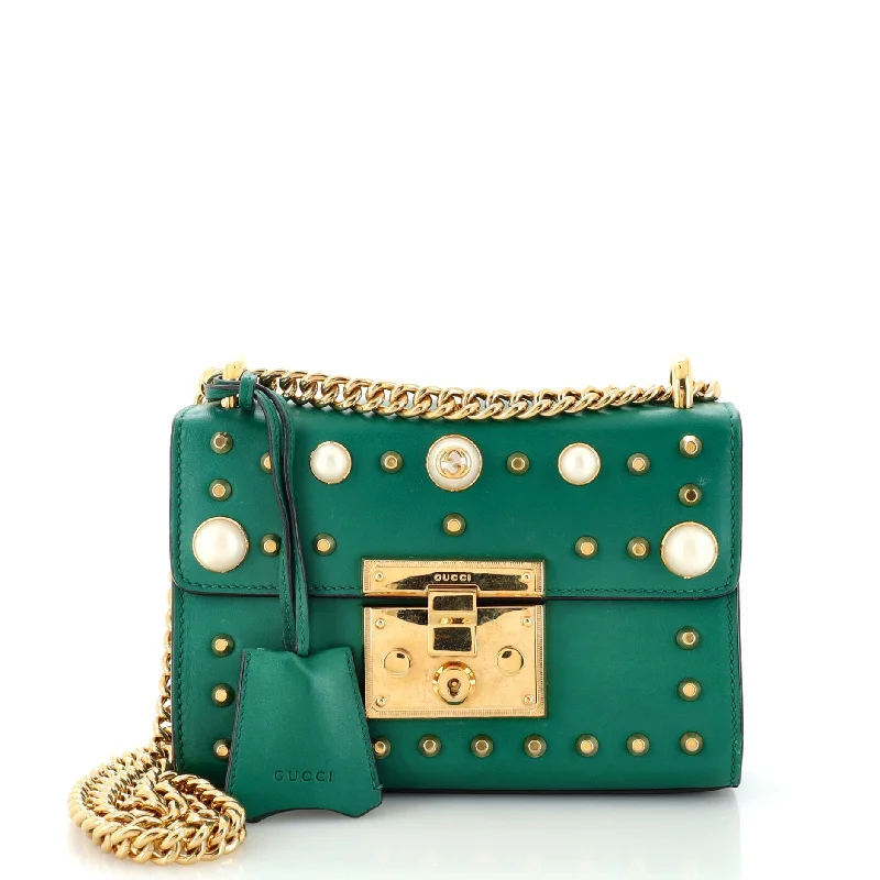 Crossbody Shoulder Bag in Black Leather with Gold Hardware for Night OutsPearly Padlock Shoulder Bag Studded Leather Small
