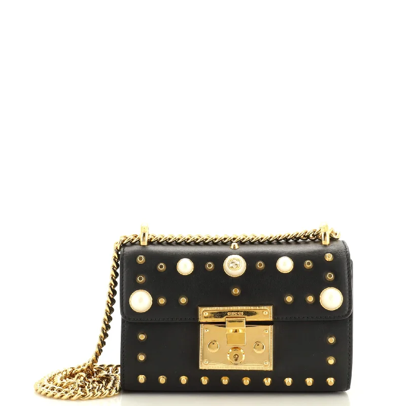 Women's Shoulder Bag with Adjustable Strap in Pink for ComfortPearly Padlock Shoulder Bag Studded Leather Small