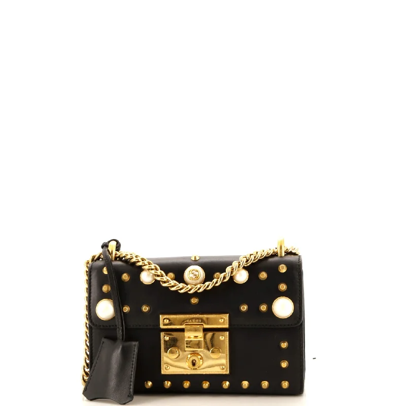 Pvc Shoulder Bag in Clear with Glitter for a Fun and Modern LookPearly Padlock Shoulder Bag Studded Leather Small