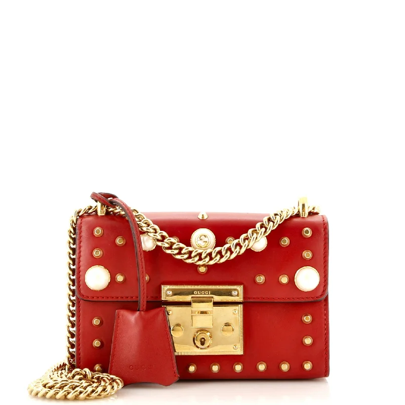 Women's Shoulder Bag with Fringe Details in Brown for a Bohemian StylePearly Padlock Shoulder Bag Studded Leather Small