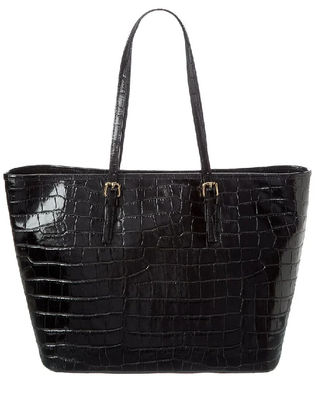 Women's Tote Bag with Detachable Pouch in Purple for Added ConveniencePersaman New York Croc-Embossed Leather Tote
