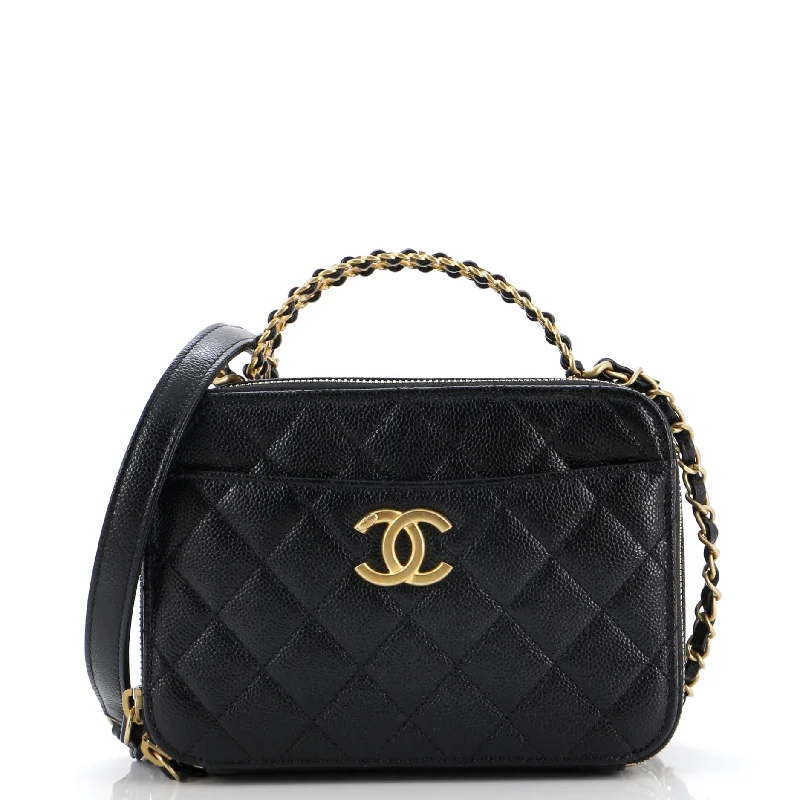 Women's Canvas Shoulder Bag in Navy with Striped Pattern for Beach TripsPick Me Up Logo Handle Vanity Case Quilted Caviar Small