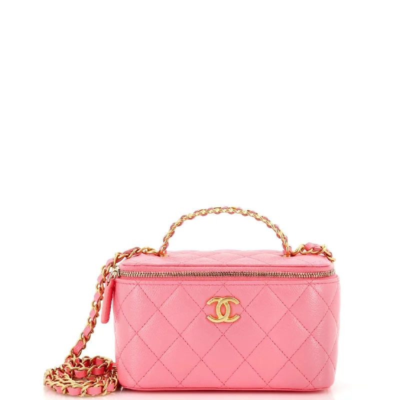 Shoulder Bag with Chain Strap in Silver for a Trendy AppearancePick Me Up Logo Handle Vanity Case with Chain Quilted Caviar Small