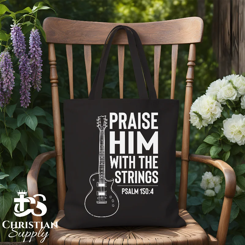 Women's Tote Bag with Zipper Closure in Red for Secure StoragePraise Him with the Strings Guitar Tote Bag