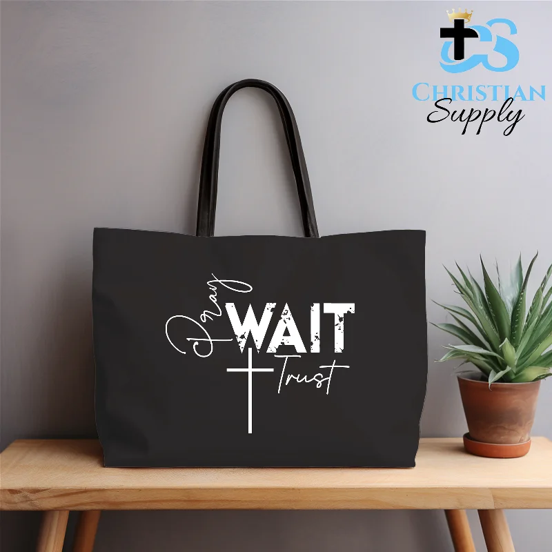 Tote Bag with Adjustable Shoulder Strap in Olive Green for Comfortable CarryingPray Wait Trust Tote Bag