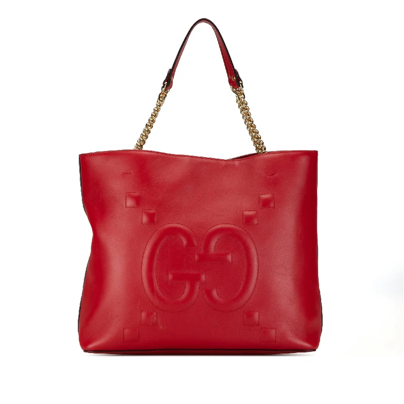 Metallic Tote Bag in Rose Gold with Chain Handles for a Glamorous Night OutRed Gucci Apollo Leather Tote