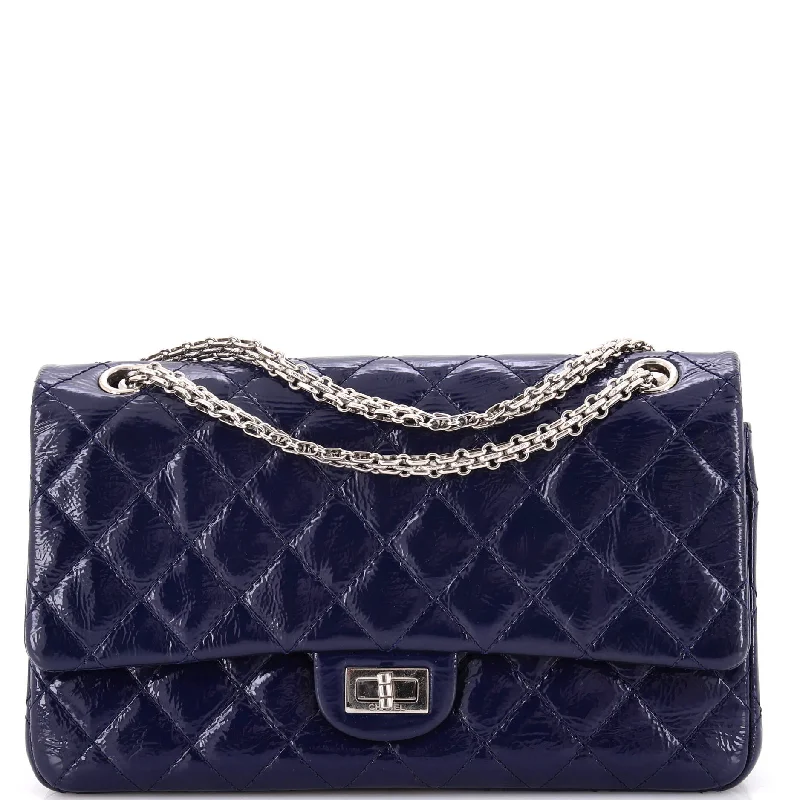 Shoulder Bag with Chain Strap in Silver for a Trendy AppearanceReissue 2.55 Flap Bag Quilted Crinkled Patent 226