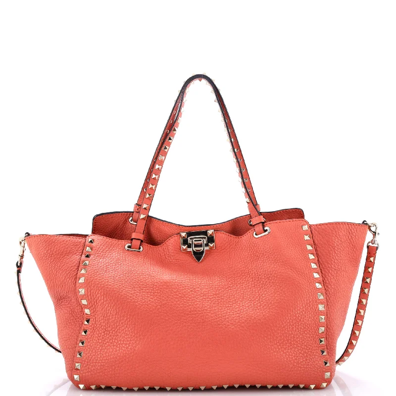 Monogrammed Tote Bag in Brown Leather with Personalized Initials for a Custom and Elegant TouchRockstud Tote Pebbled Leather Medium