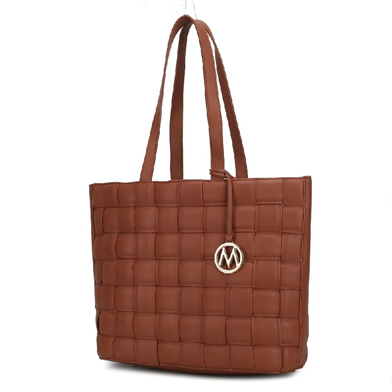 Linen Tote Bag in Natural Beige with Braided Details for a Rustic Summer EnsembleRowan Woven Vegan Leather Women’s Tote Bag