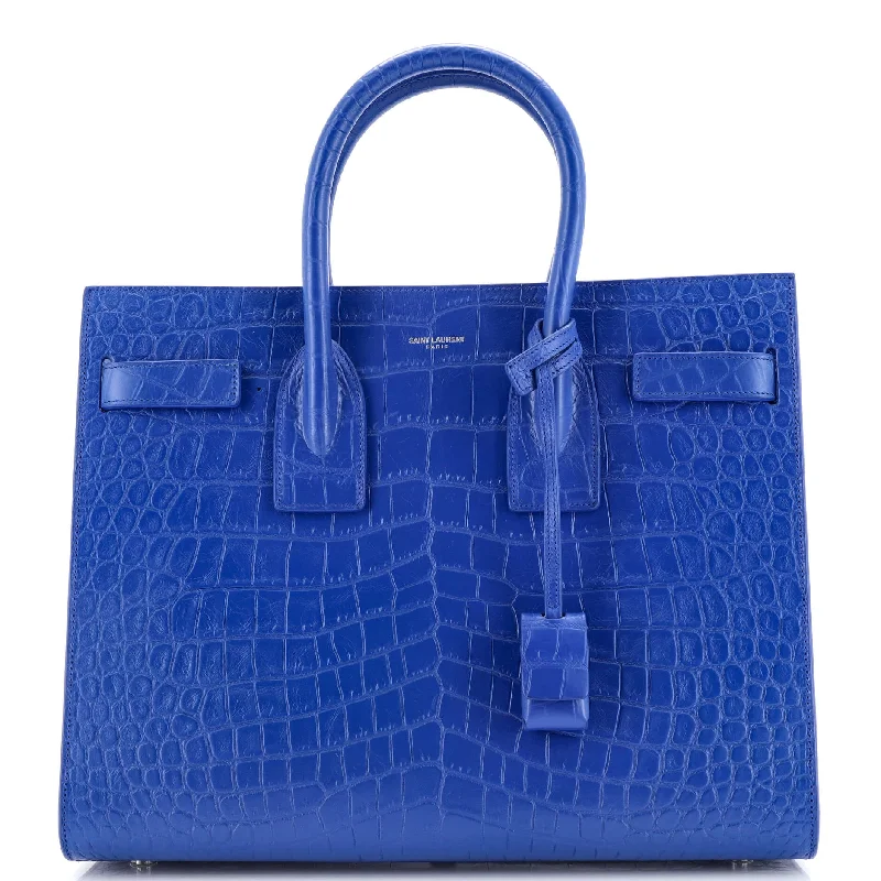 Women's Shoulder Bag with Floral Embroidery in Purple for Spring WalksSac de Jour NM Bag Crocodile Embossed Leather Small Women's Shoulder Bag with Floral Embroidery in Purple for Spring WalksSac de Jour NM Bag Crocodile Embossed Leather Small
