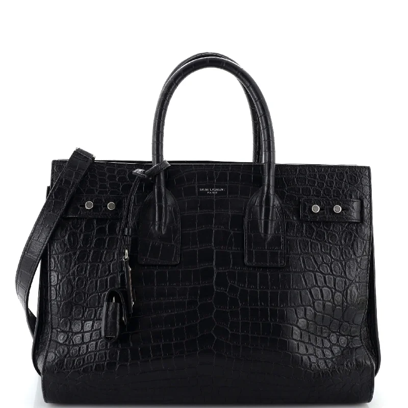Canvas and Leather Combo Shoulder Bag in Tan for a Rustic LookSac de Jour Souple Bag Crocodile Embossed Leather Medium