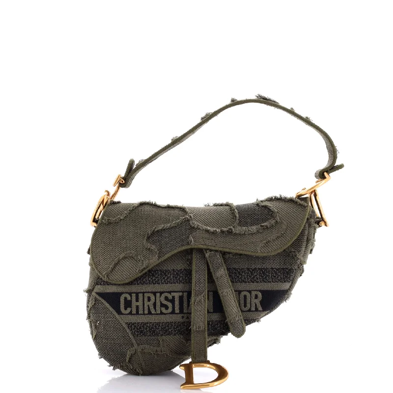 Crossbody Shoulder Bag in Black Leather with Gold Hardware for Night OutsSaddle Handbag Camouflage Embroidered Canvas Medium