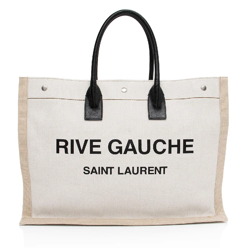 Small Vegan Leather Tote Bag in Blush Pink with Gold - Tone Hardware for a Feminine and Stylish AccessoryFaux Fur - Trimmed Tote Bag in White for a Cozy Winter LookSaint Laurent Canvas Calfskin Rive Gauche Large Tote