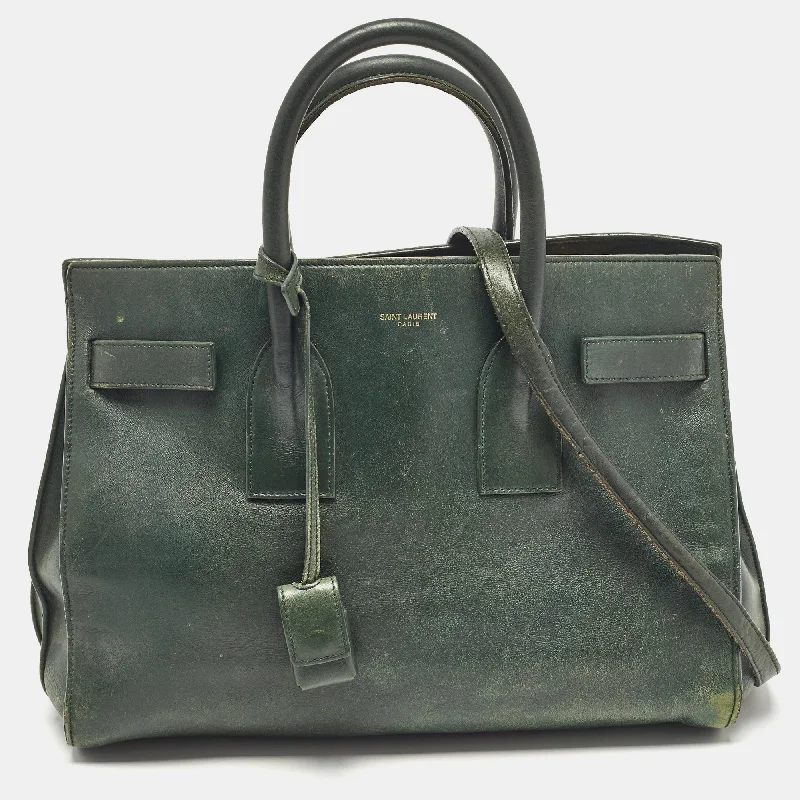 Embroidered Tote Bag in Beige with Floral Motifs for a Boho - Chic VibeSaint Laurent Green Leather Small Classic Sac De Jour Tote..