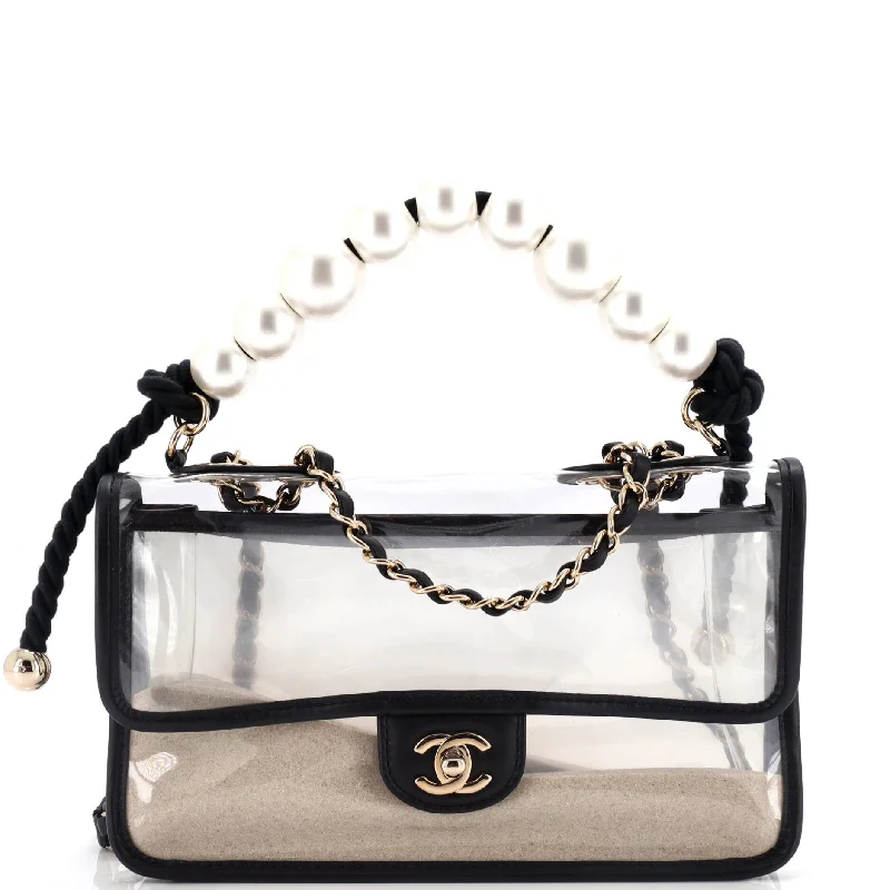 Embroidered Denim Shoulder Bag in Blue for a Vintage VibeSand By The Sea Pearl Flap Bag PVC with Lambskin Medium