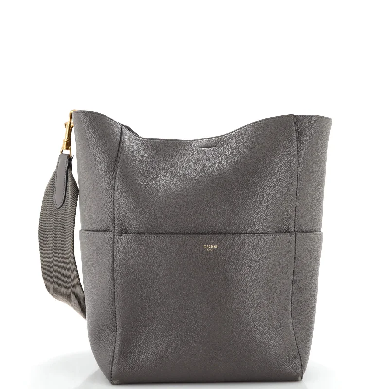 Vegan Leather Shoulder Bag in Gray for Ethical Fashion LoversSangle Seau Bag Calfskin Large