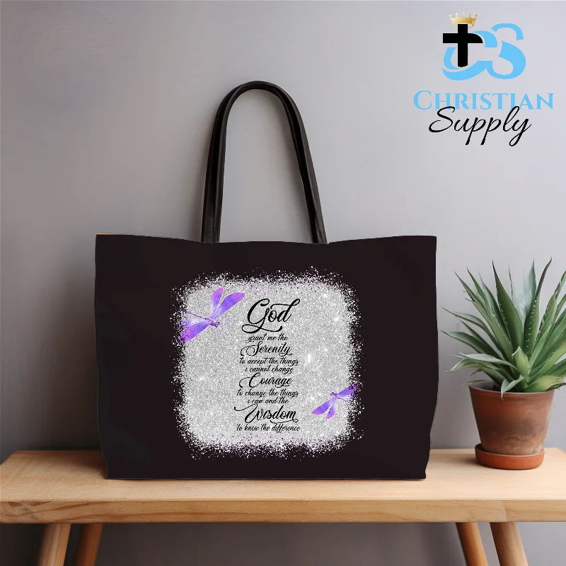 Medium - Sized Canvas Tote Bag in Navy Blue with Striped Pattern for a Nautical - Inspired LookSerenity Prayer Tote Bag