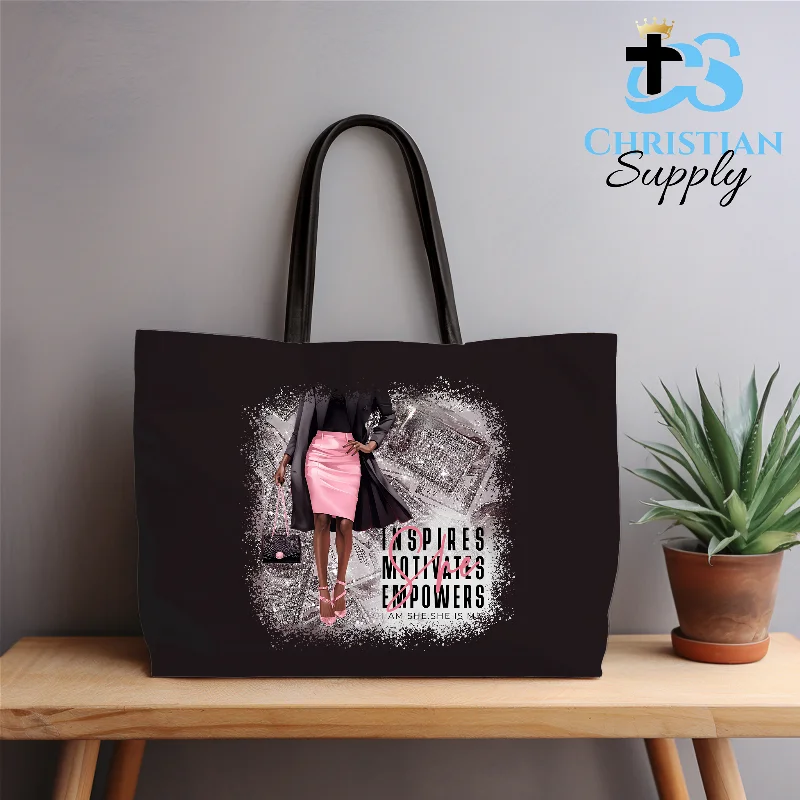 Patchwork Tote Bag in Denim with Vintage - Inspired Designs for a Retro AppealShe Inspires Motivates Empowers She is Me Tote Bag