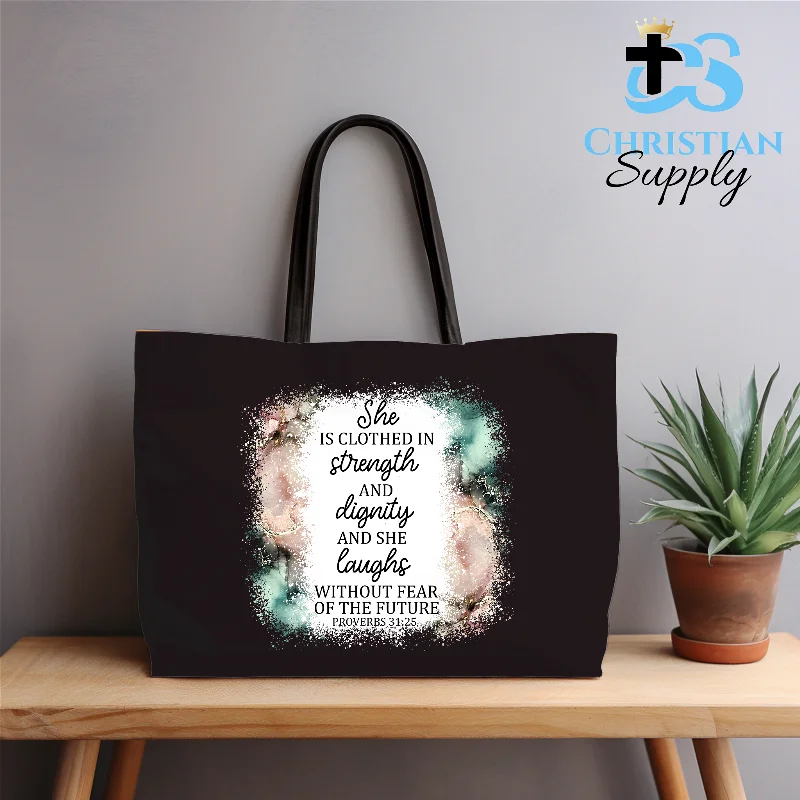 Geometric - Printed Tote Bag in Multicolor for a Contemporary and Trendy OutfitShe is Clothed in Strength and Dignity Tote Bag Geometric - Printed Tote Bag in Multicolor for a Contemporary and Trendy OutfitShe is Clothed in Strength and Dignity Tote Bag