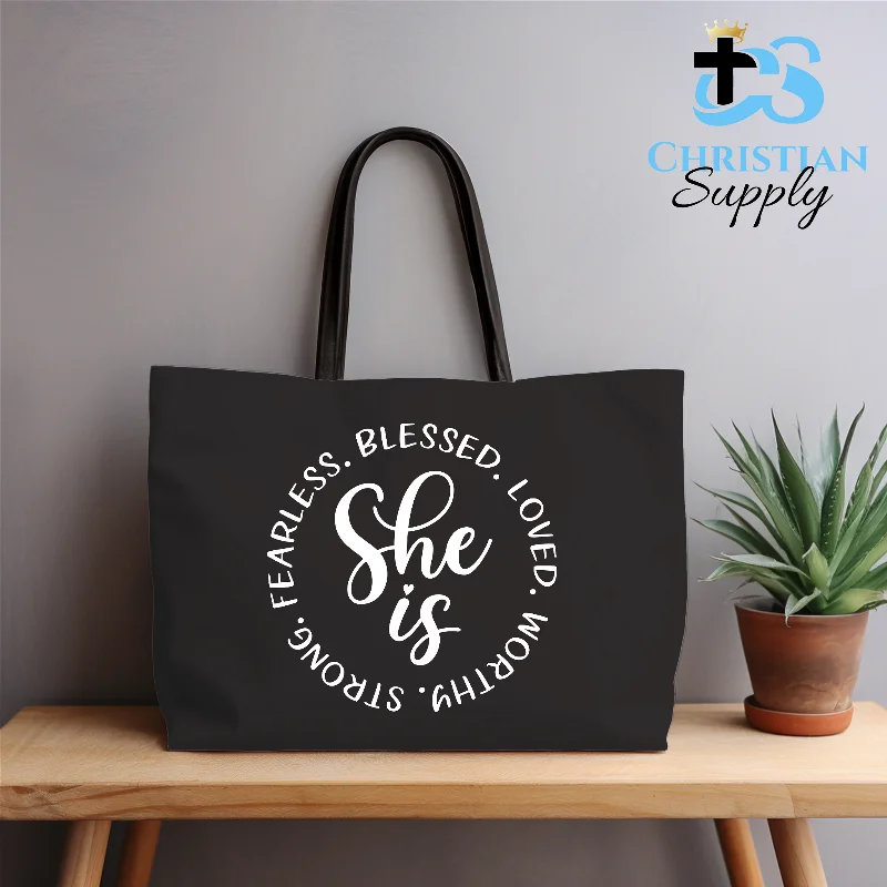 Women's Tote Bag with Magnetic Closure in Orange for Easy Access on the GoShe is Strong Worthy Fearless Blessed Loved Tote Bag Women's Tote Bag with Magnetic Closure in Orange for Easy Access on the GoShe is Strong Worthy Fearless Blessed Loved Tote Bag
