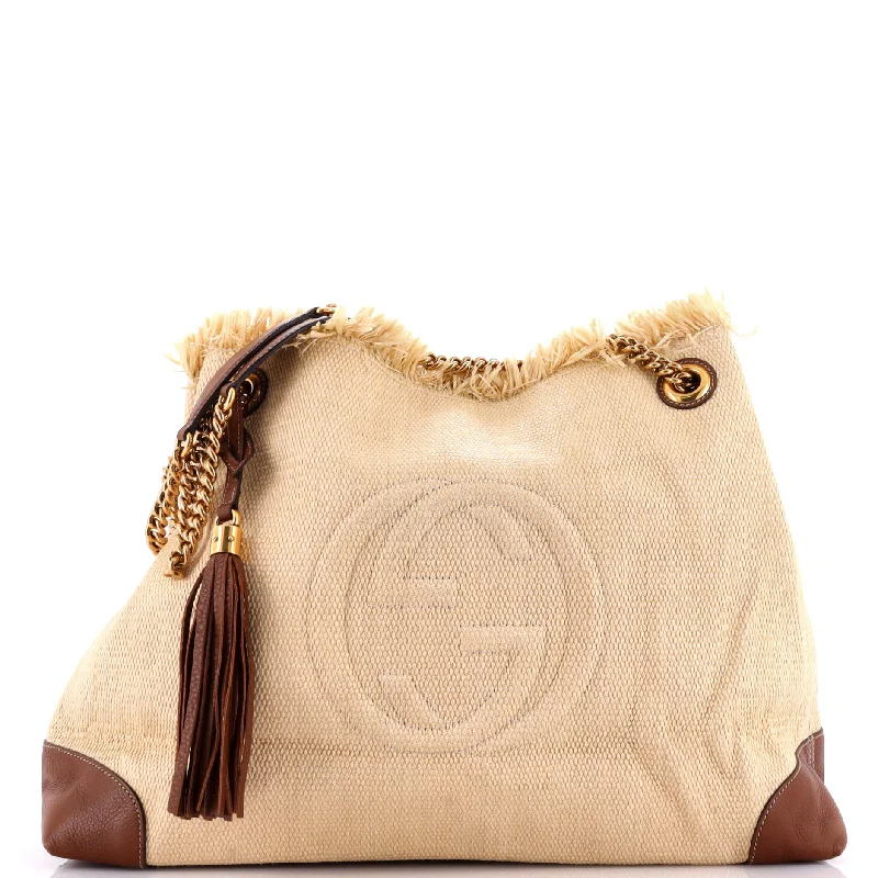 Crossbody Shoulder Bag in Black Leather with Gold Hardware for Night OutsSoho Chain Strap Shoulder Bag Straw and Leather Medium