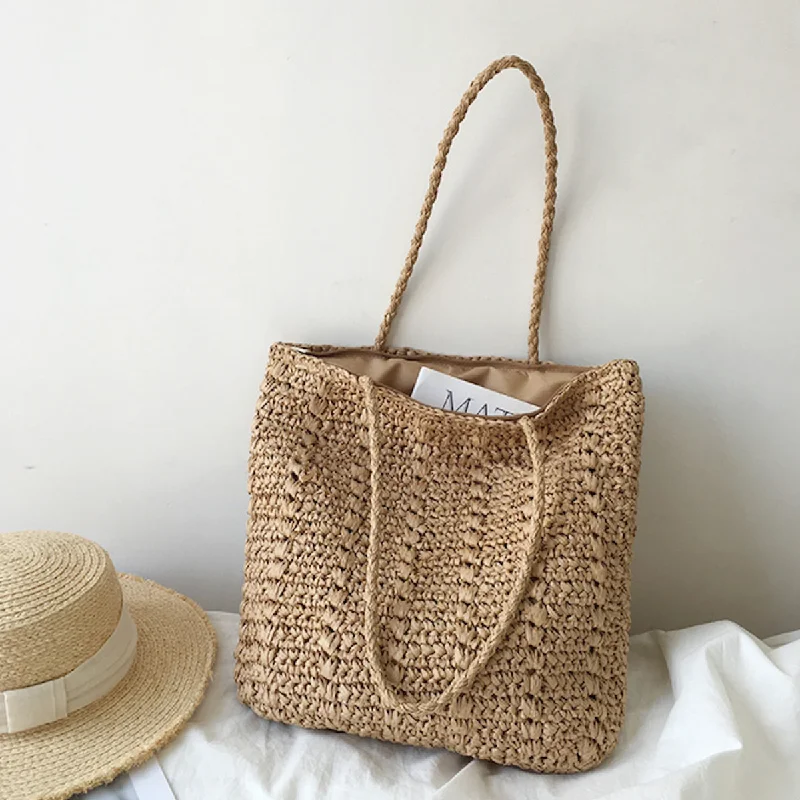 Women's Printed Tote Bag in Floral Patterns for a Spring - Themed Shopping TripElena Handbags Lightweight Straw Woven Square Tote Bag Women's Printed Tote Bag in Floral Patterns for a Spring - Themed Shopping TripElena Handbags Lightweight Straw Woven Square Tote Bag