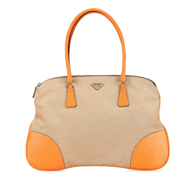 Monogrammed Tote Bag in Brown Leather with Personalized Initials for a Custom and Elegant TouchTan Prada Cinghiale Trimmed Canvas Canapa Tote