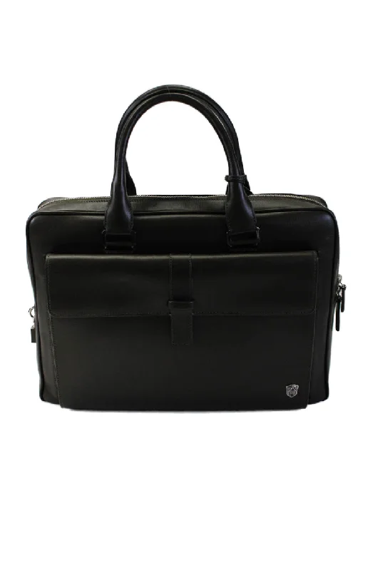 Tardini Womens Leather Silver Tone Zip Around Top Handle Shoulder Handbag Black