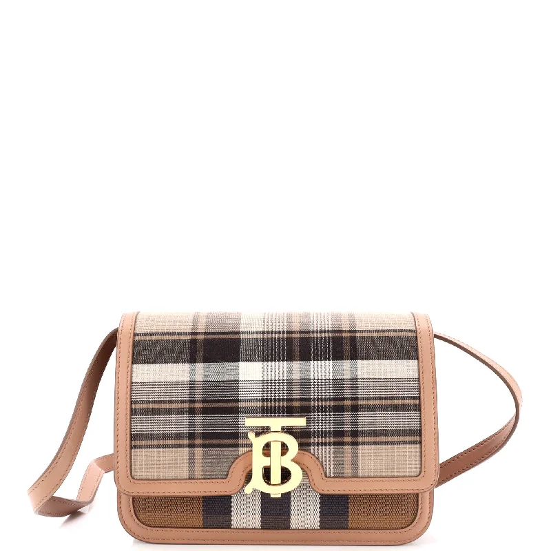 Metallic Shoulder Bag in Gold for Special OccasionsTB Flap Bag Tartan Canvas with Leather Small Metallic Shoulder Bag in Gold for Special OccasionsTB Flap Bag Tartan Canvas with Leather Small