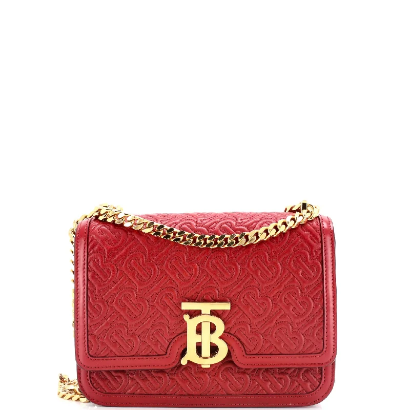 Leather Shoulder Bag with Magnetic Closure in Black for Quick AccessTB Flap Chain Bag Monogram Embossed Leather Small