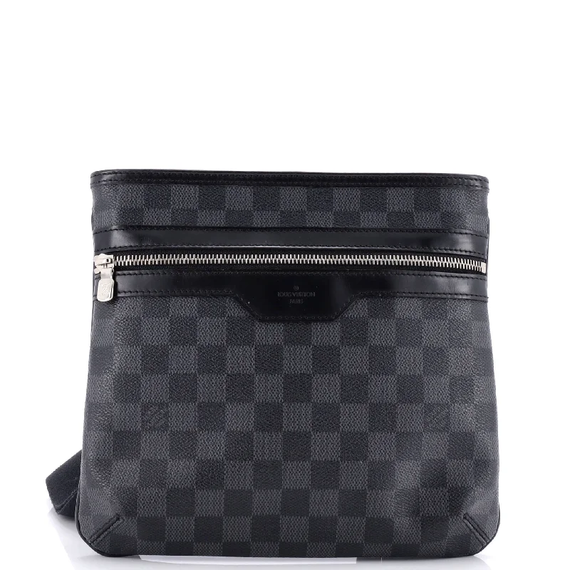 Canvas and Leather Combo Shoulder Bag in Tan for a Rustic LookThomas Handbag Damier Graphite
