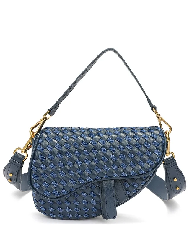 Women's Large Leather Shoulder Bag in Brown with Multiple Compartments for WorkTiffany & Fred Paris Hand-Woven Leather Saddle Bag