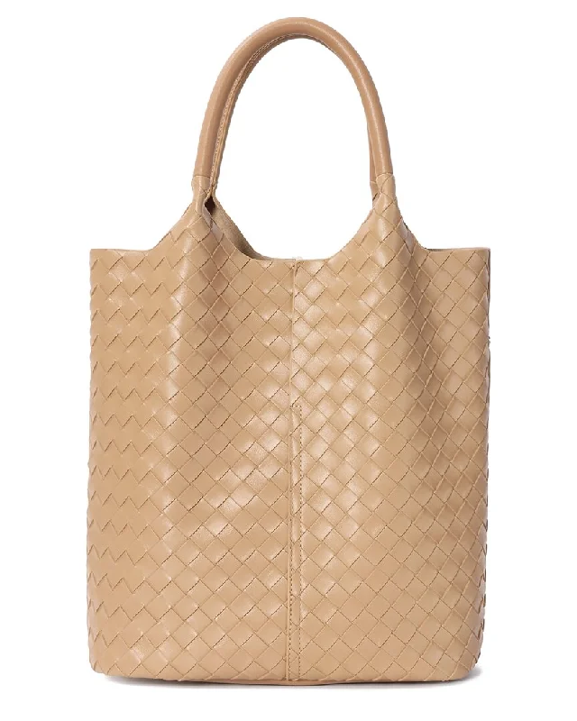 Women's Printed Tote Bag in Floral Patterns for a Spring - Themed Shopping TripTiffany & Fred Paris Woven Leather Tote