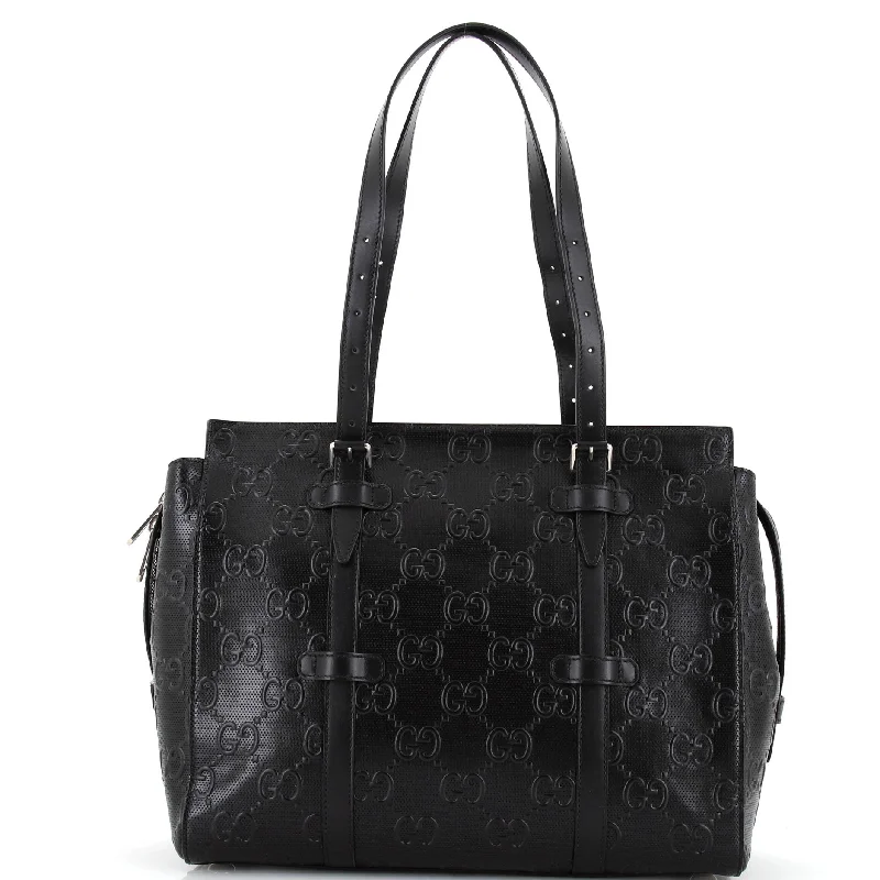 Monogrammed Tote Bag in Brown Leather with Personalized Initials for a Custom and Elegant TouchTote Bag GG Embossed Perforated Leather Monogrammed Tote Bag in Brown Leather with Personalized Initials for a Custom and Elegant TouchTote Bag GG Embossed Perforated Leather