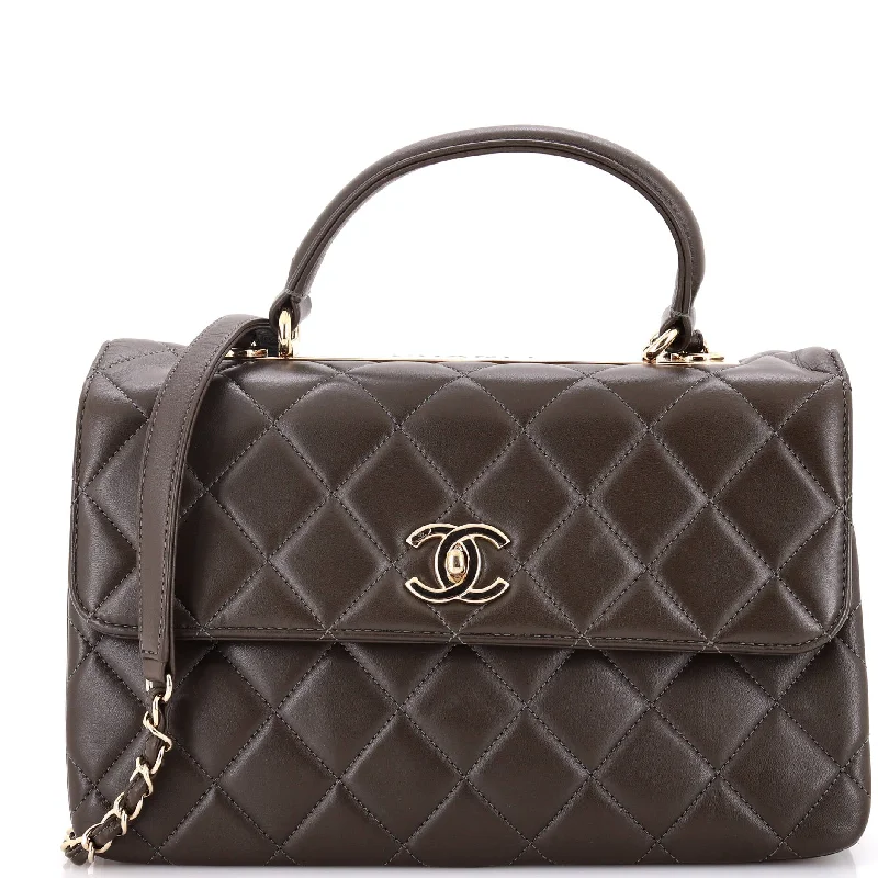 Vegan Leather Shoulder Bag in Gray for Ethical Fashion LoversTrendy CC Top Handle Bag Quilted Lambskin Medium
