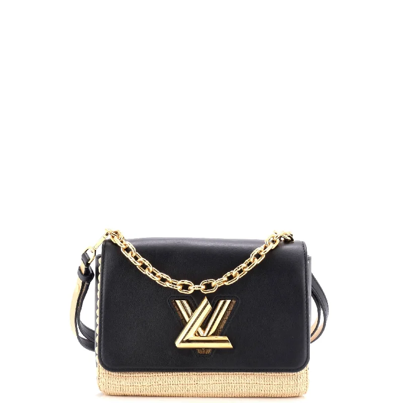 Embroidered Denim Shoulder Bag in Blue for a Vintage VibeTwist Convertible Handbag Leather and Raffia MM
