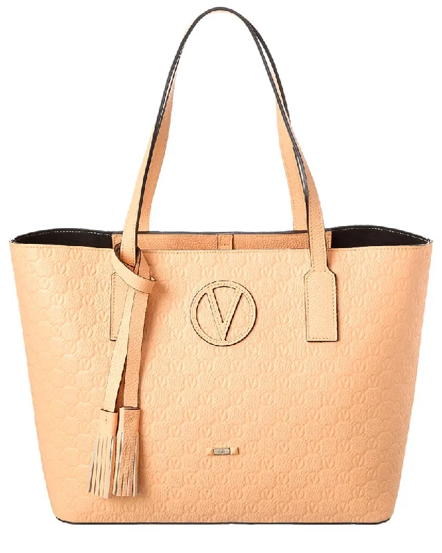 Women's Printed Tote Bag in Floral Patterns for a Spring - Themed Shopping TripValentino by Mario Valentino Soho Medallion Leather Tote