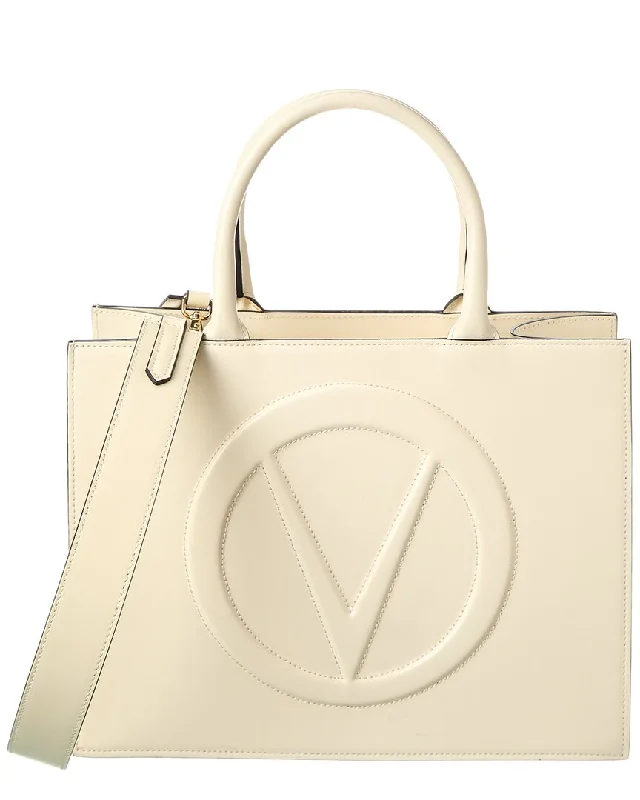 Metallic Tote Bag in Rose Gold with Chain Handles for a Glamorous Night OutValentino by Mario Valentino Victoria Broderie Leather Tote