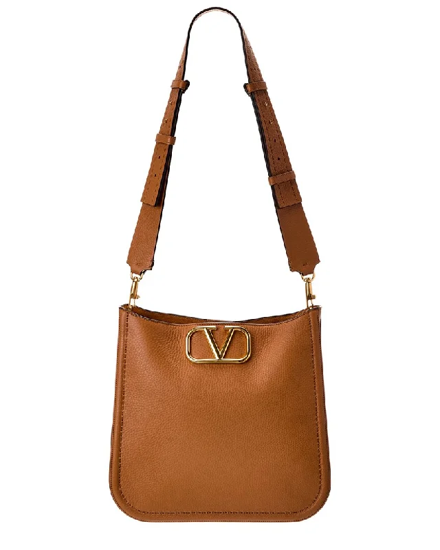 Women's Shoulder Bag with Fringe Details in Brown for a Bohemian StyleValentino VLogo Small Leather Shoulder Bag