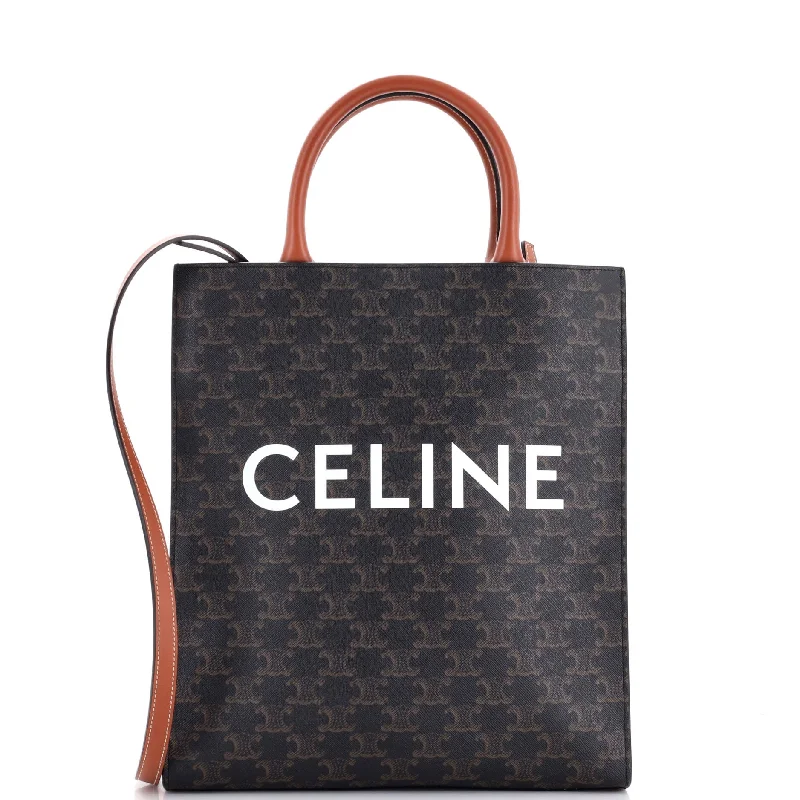 Metallic Tote Bag in Rose Gold with Chain Handles for a Glamorous Night OutVertical Cabas Tote Triomphe Coated Canvas Small Metallic Tote Bag in Rose Gold with Chain Handles for a Glamorous Night OutVertical Cabas Tote Triomphe Coated Canvas Small